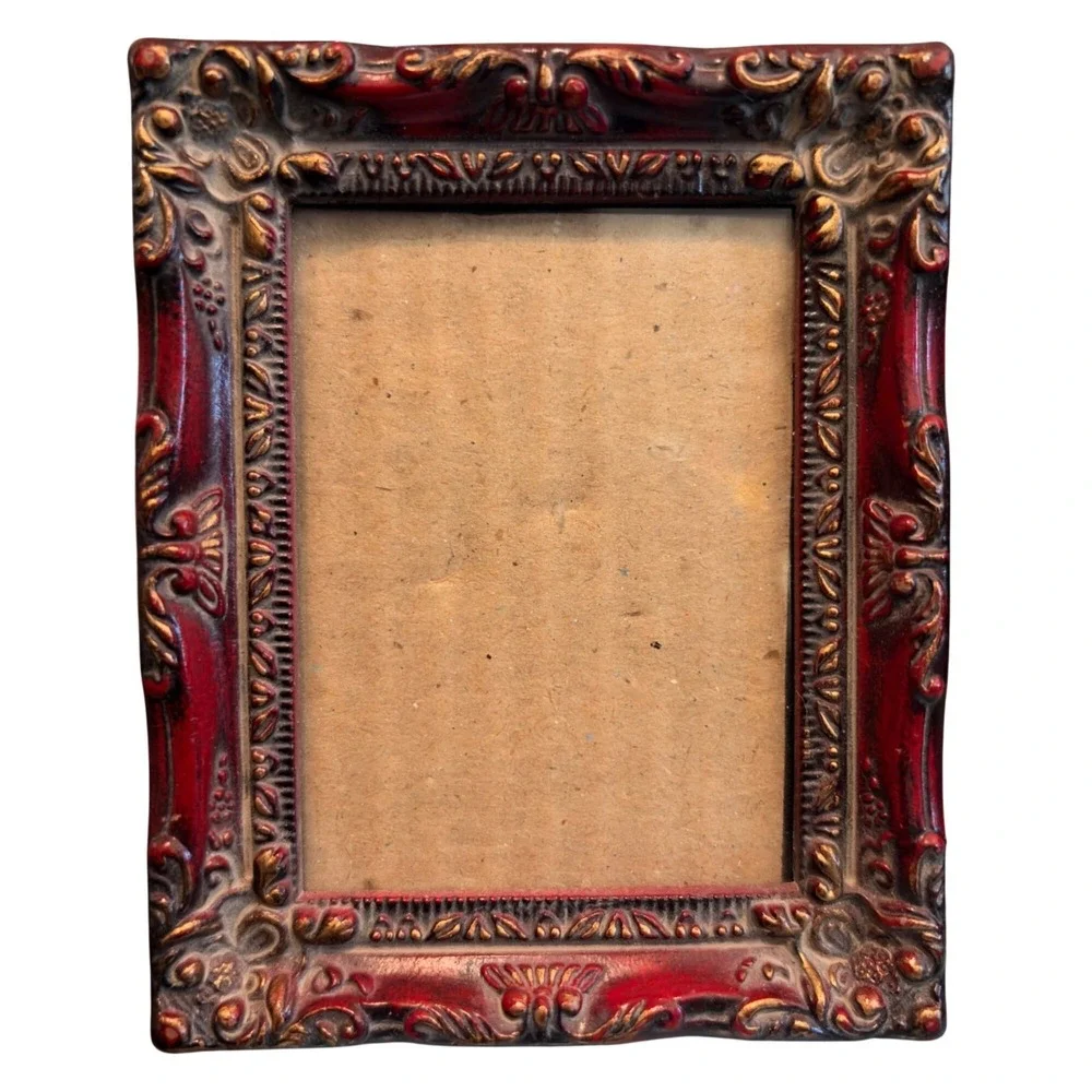 VTG Lot of 2 Mini Ornate Picture Frame 4x3.5 Resin Baroque Gold Style Small Micr